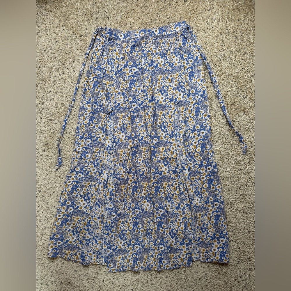 Floral Tiered Blue Midi Skirt